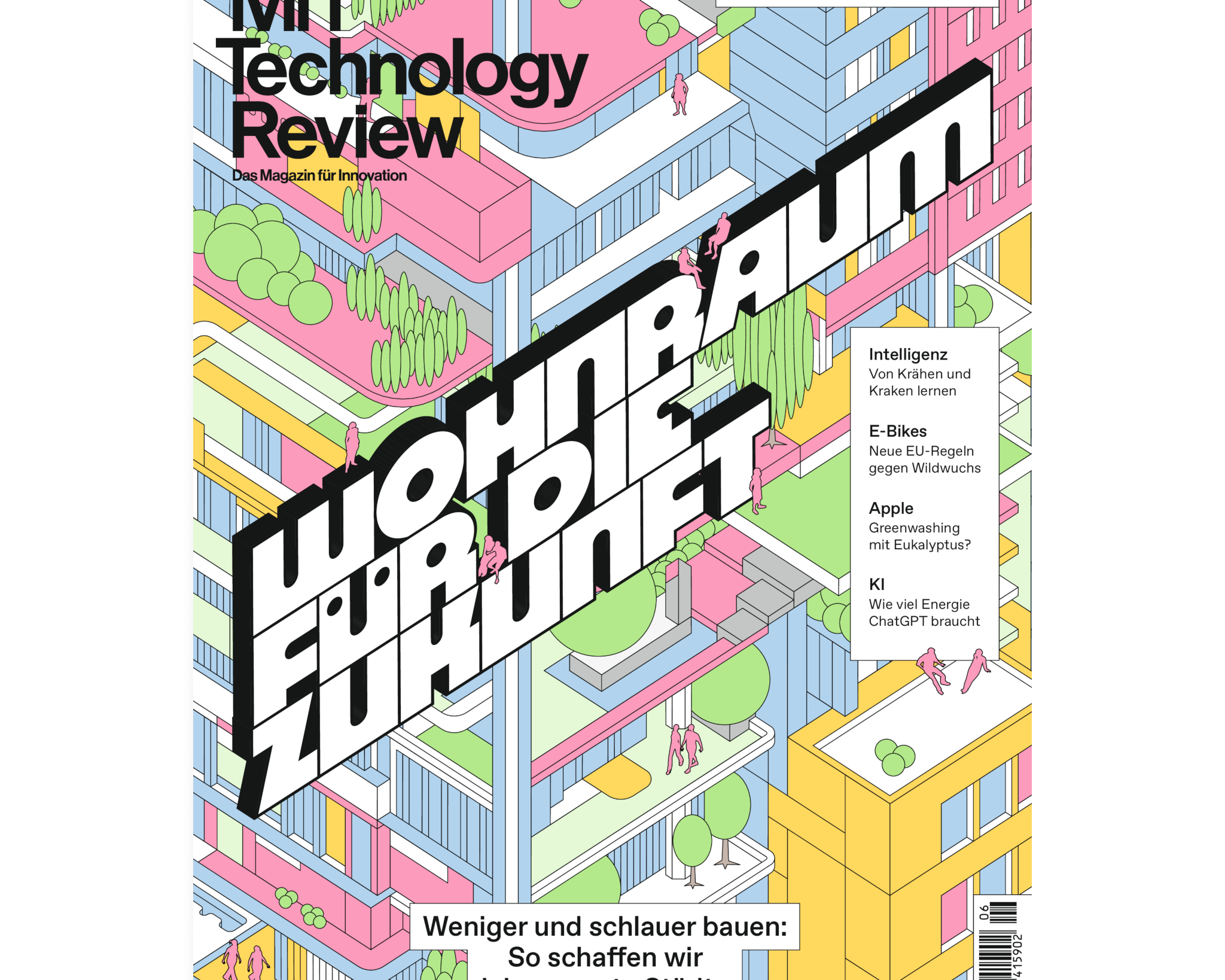2025. Text  "Wohnraum für die Zukunft" vor bunter, futuristisch stilisierte Stadt.